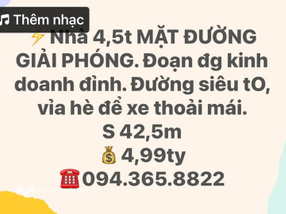 Bán nhà mặt đường Giải Phóng, kinh doanh đỉnh, vỉa hè rộng, diện tích 42,5m2, giá 4,99 tỷ