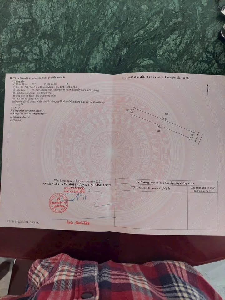 Đất nền thổ cư 233m2 - Ngang 5m, dài 46m - Chỉ 700 triệu tại Vĩnh Long