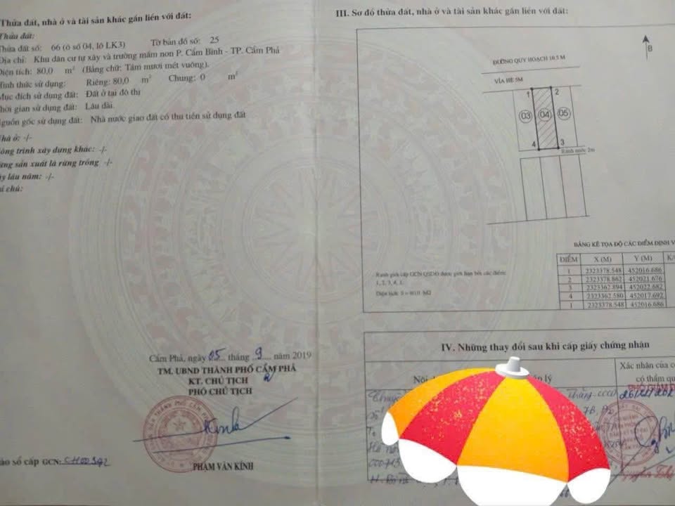 Bán đất 80m² mặt tiền 10.5m, gần Vincom Cẩm Phả, hướng Bắc