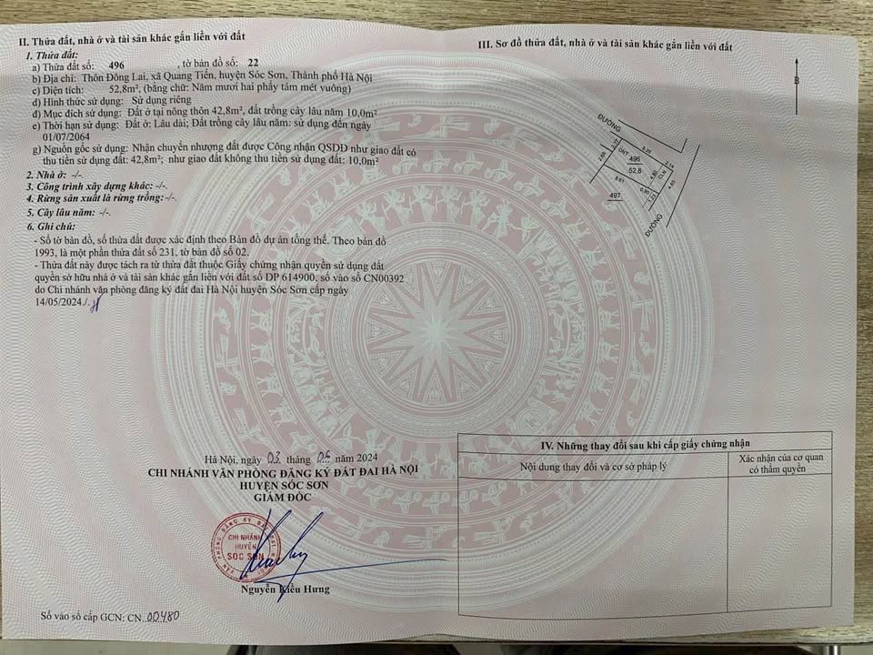 Mảnh đất góc vuông vắn, tọa lạc tại xã Đông Lai, huyện Sóc Sơn, thành phố Hà Nội