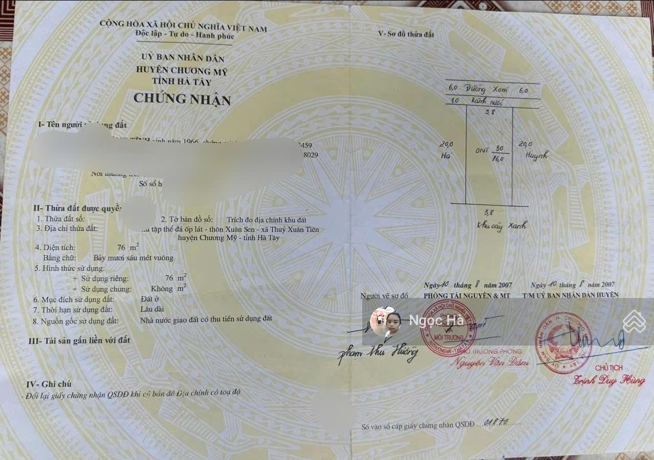 Bán đất 76m² tại Xuân Sen, Xuân Mai mới | mặt tiền 3.6m đường 6m sổ đỏ vuông vắn giá chỉ 1.75 tỷ