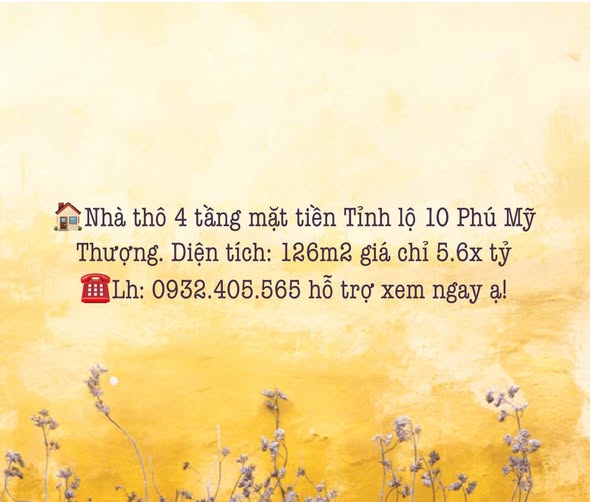 Nhà thô 4 tầng mặt tiền Tỉnh lộ 10, Phú Mỹ, Thừa Thiên Huế