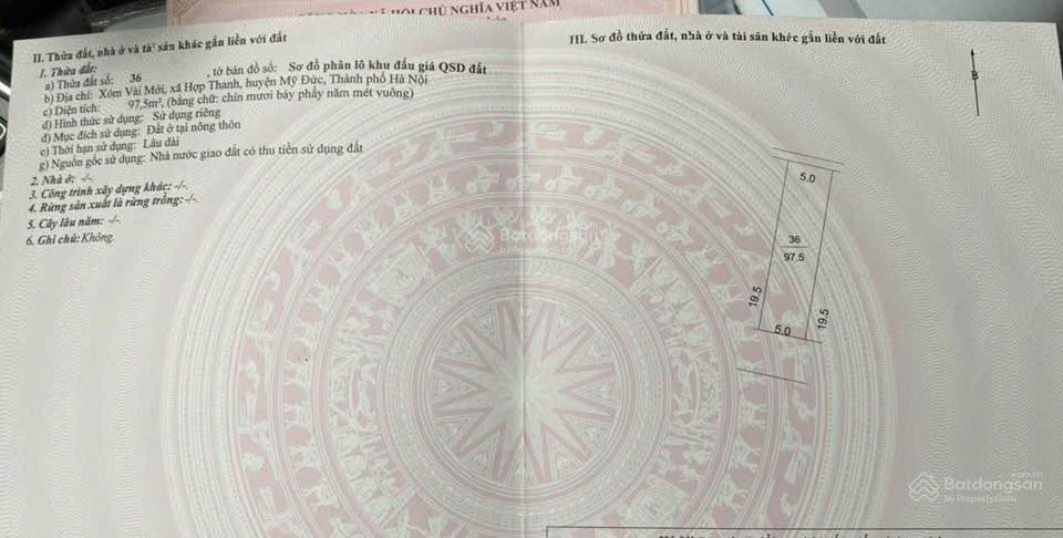 Đất đấu giá Mỹ Đức, Hà Nội 97.5m2, mặt tiền 5m, nhỉnh 1 tỷ - Cơ hội đầu tư cực thơm