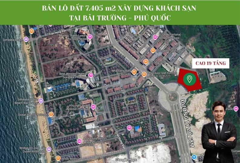 Đất vàng Phú Quốc 7,405m2, xây khách sạn 19 tầng, sát chợ đêm, bay thẳng sân bay