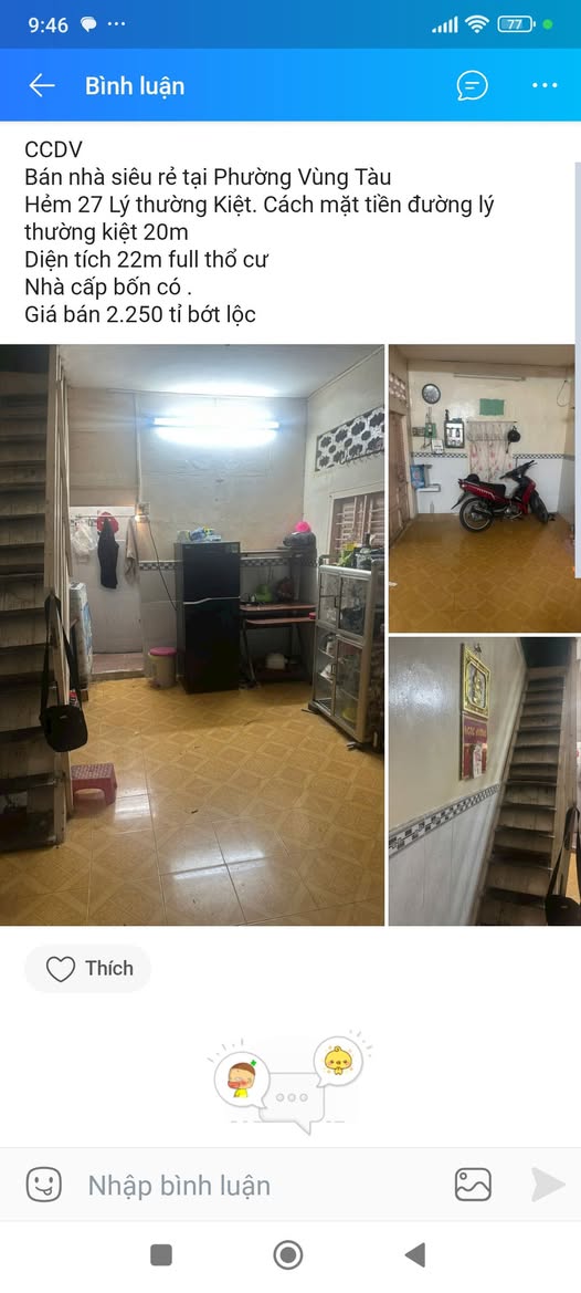 Nhà cấp bốn Vũng Tàu 22m² thổ cư, giá hời 2,25 tỷ