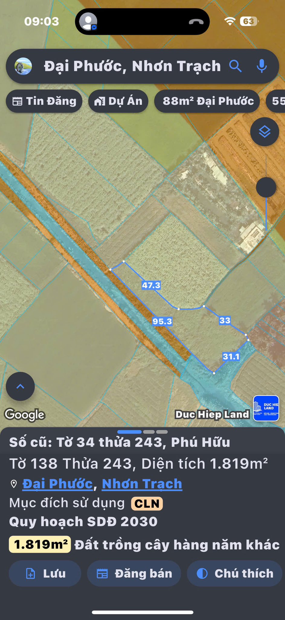 Đất ruộng 1819m2 Phú Hữu, sổ hồng riêng, giá siêu hời