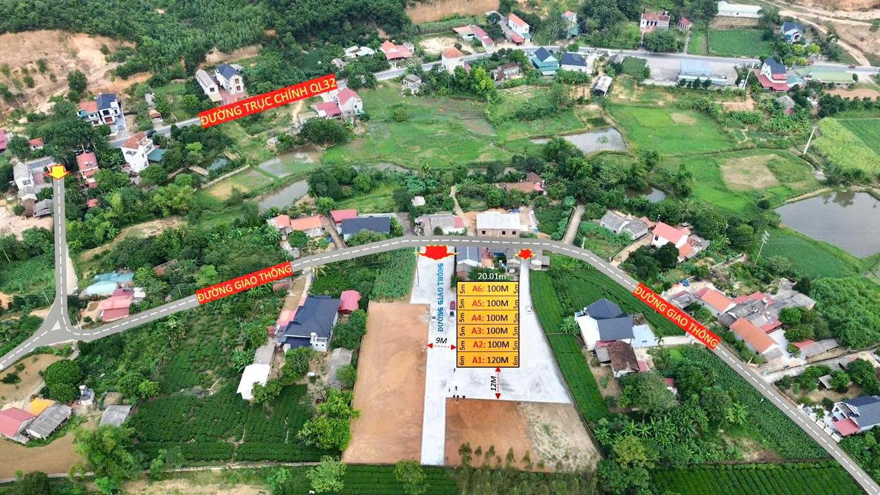 Đất nền hai mặt tiền, 100m2, gần Quốc Lộ 32 và sân Golf Tam Nông