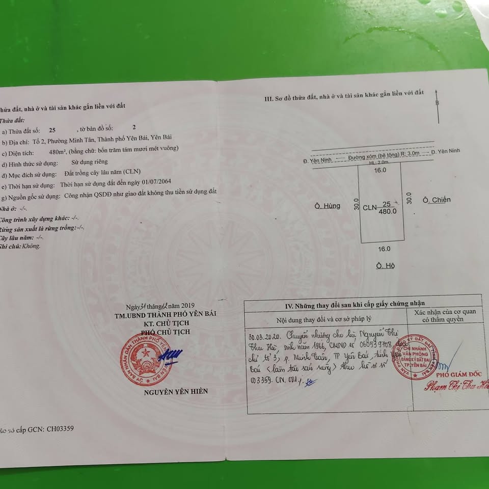 Bán đất 480m2 tại ngõ Ban Dân Tộc, thành phố Yên Bái, đường ô tô tránh