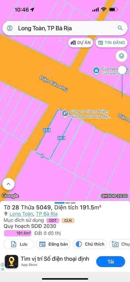 Bán lô biệt thự góc 2 mặt tiền, kinh doanh tốt tại Thành phố Bà Rịa