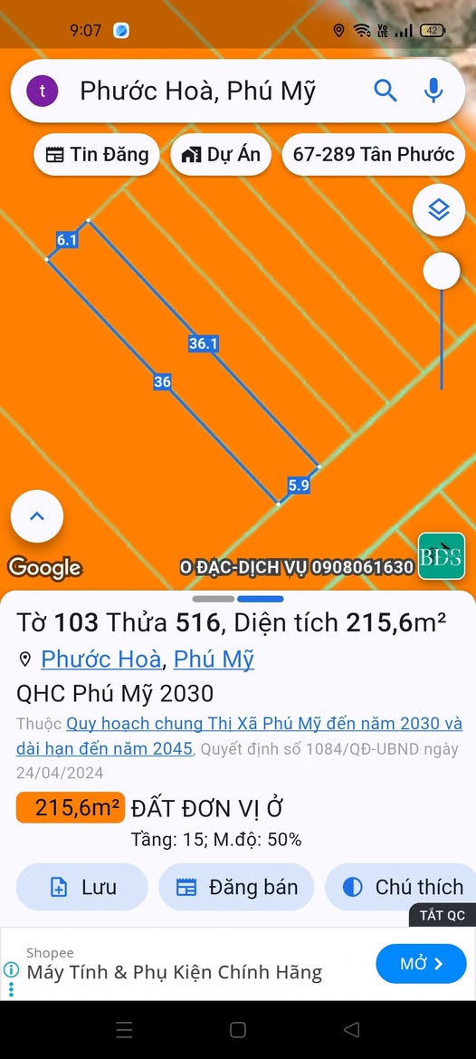 Bán đất Lam Sơn Phước Hòa cũ, Thị xã Phú Mỹ, Bà Rịa - Vũng Tàu