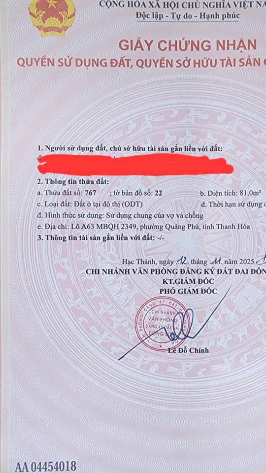 Bán đất 81m2 mặt tiền 4.5m hướng Tây Trạch tại Quảng Hưng, Thanh Hóa