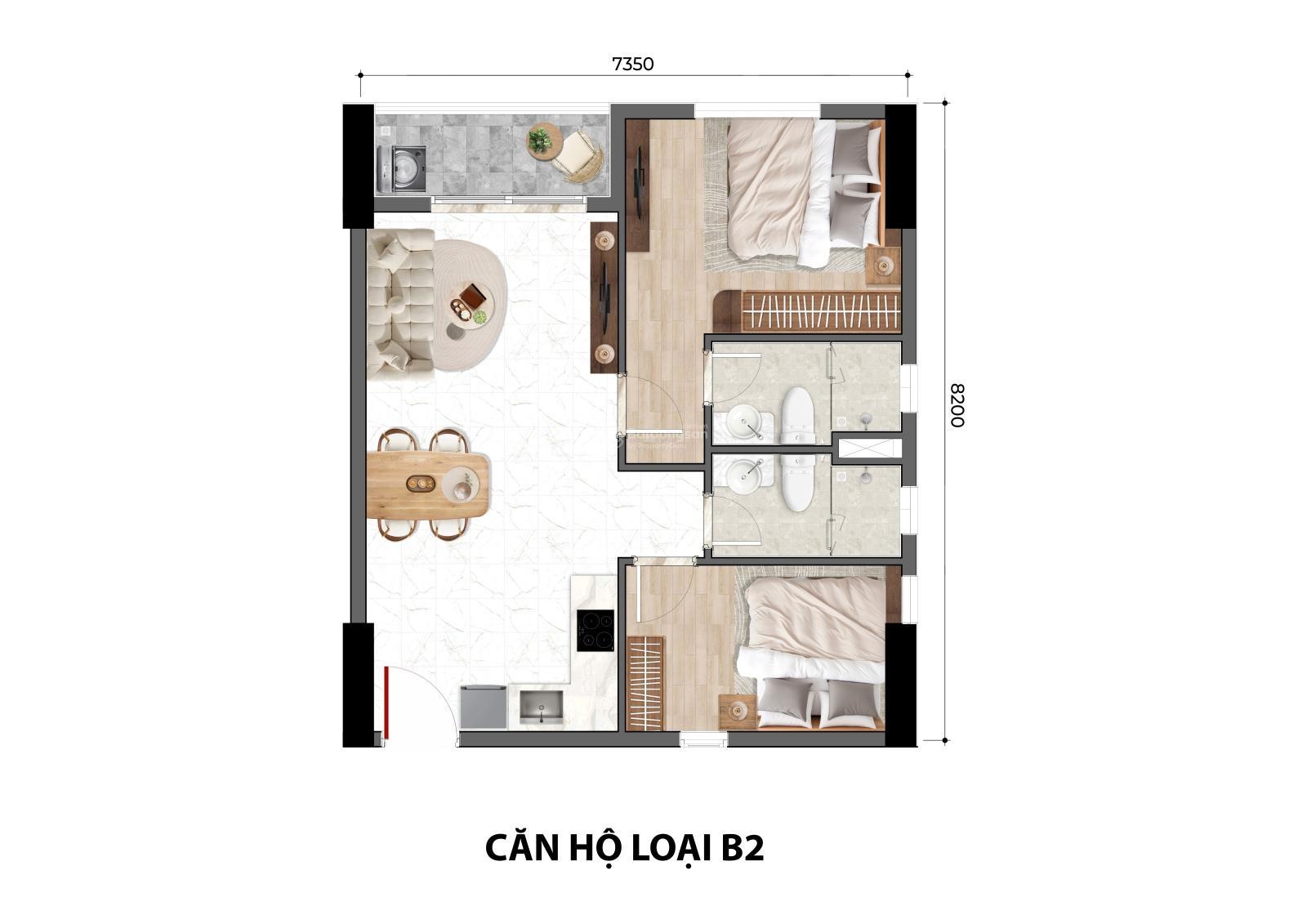 Bcons Asahi chuẩn phong cách Nhật 60m2 2PN 2WC