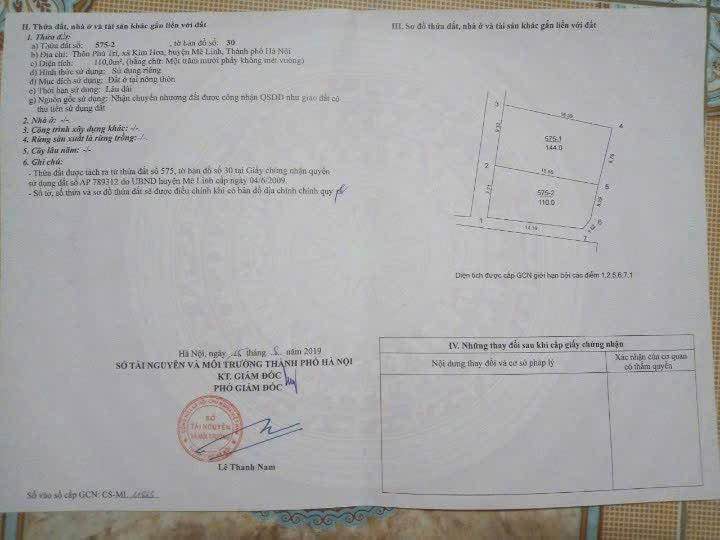 Bán gấp lô đất góc 110m2 full thổ cư, tiềm năng cao tại Mê Linh, Hà Nội