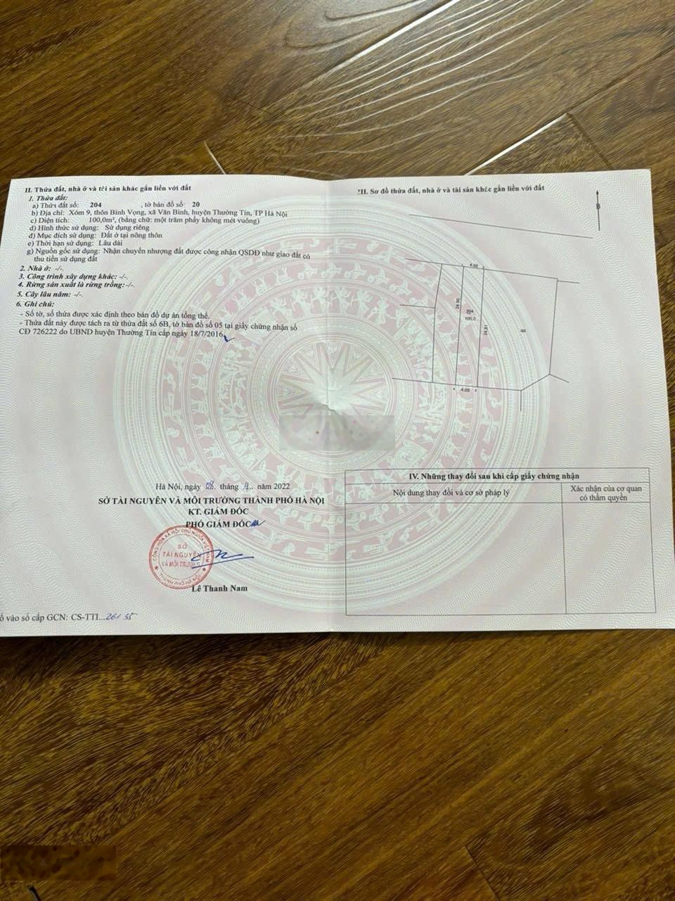 Bán đất 100m2 tại Văn Bình, Thường Tín, HN, giá 9,5 tỷ, mặt tiền đẹp xuất sắc