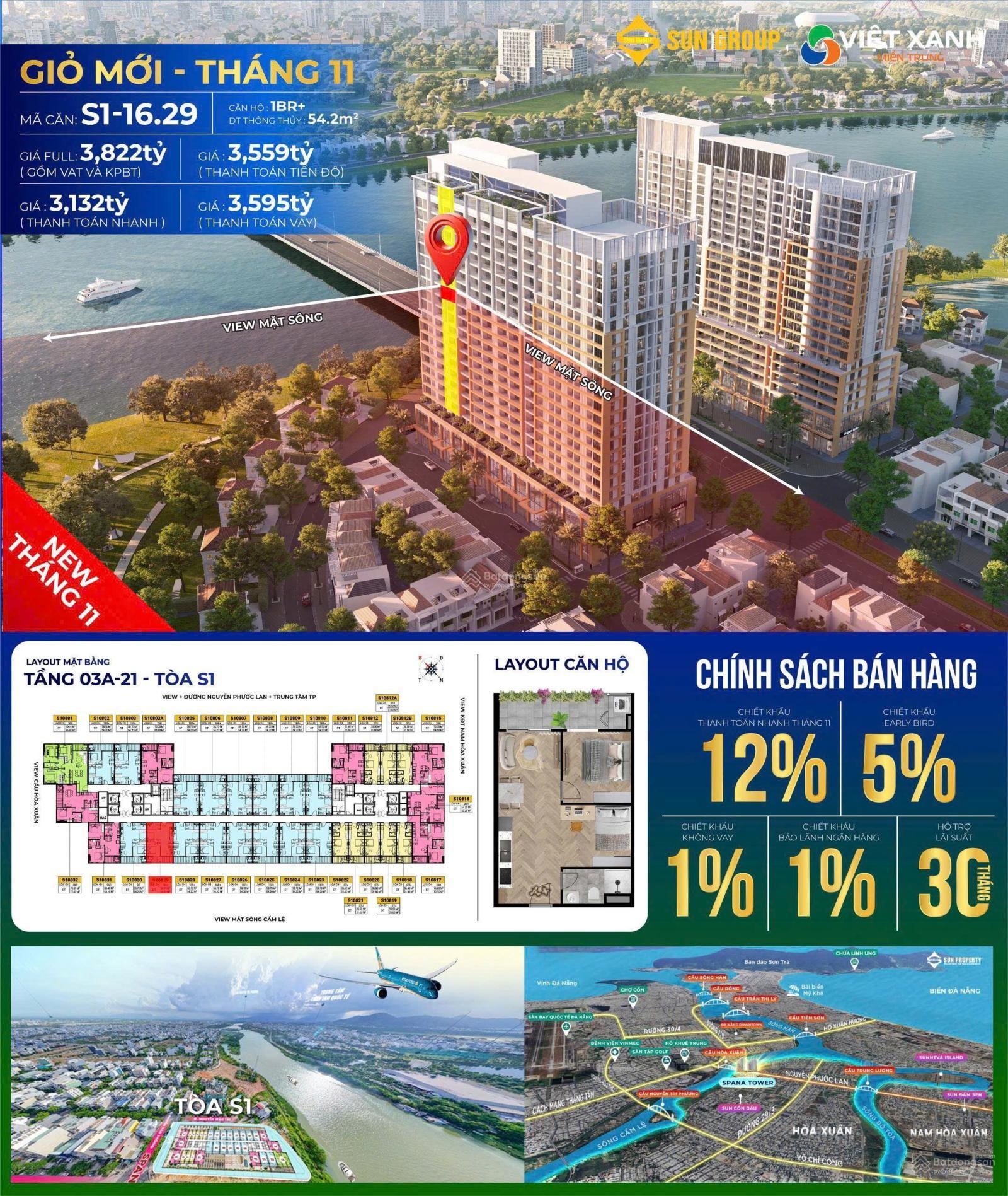 S11629 CĂN HỘ 1BR+ VIEW SÔNG ĐỘC BẢN | SPANA TOWER - Gia đình trẻ tìm kiếm chuẩn sống đẳng cấp