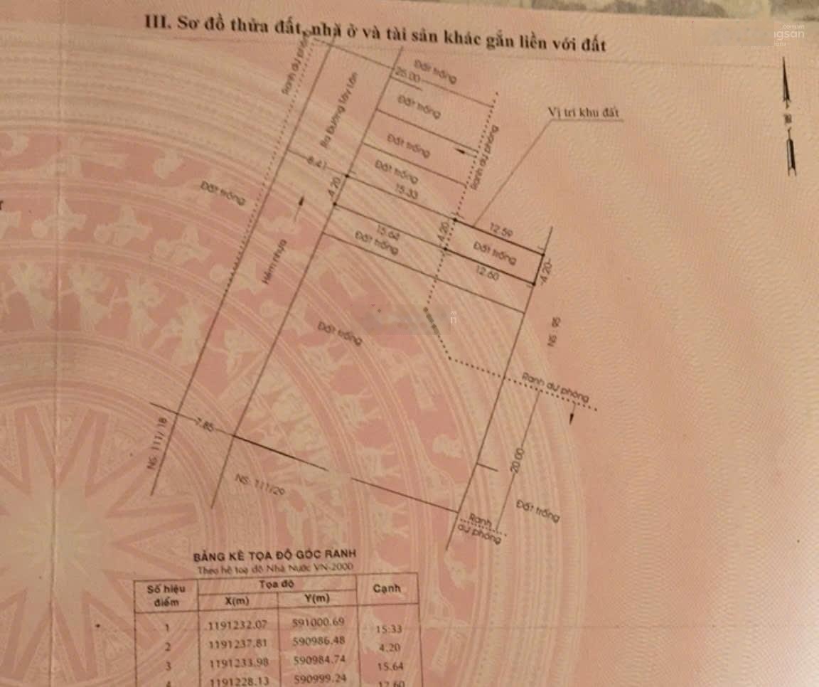 Bán đất hẻm xe tải 8m địa chỉ 111/ đường Tây Lân gần chợ Mỹ Nga, DT 4,2x28m