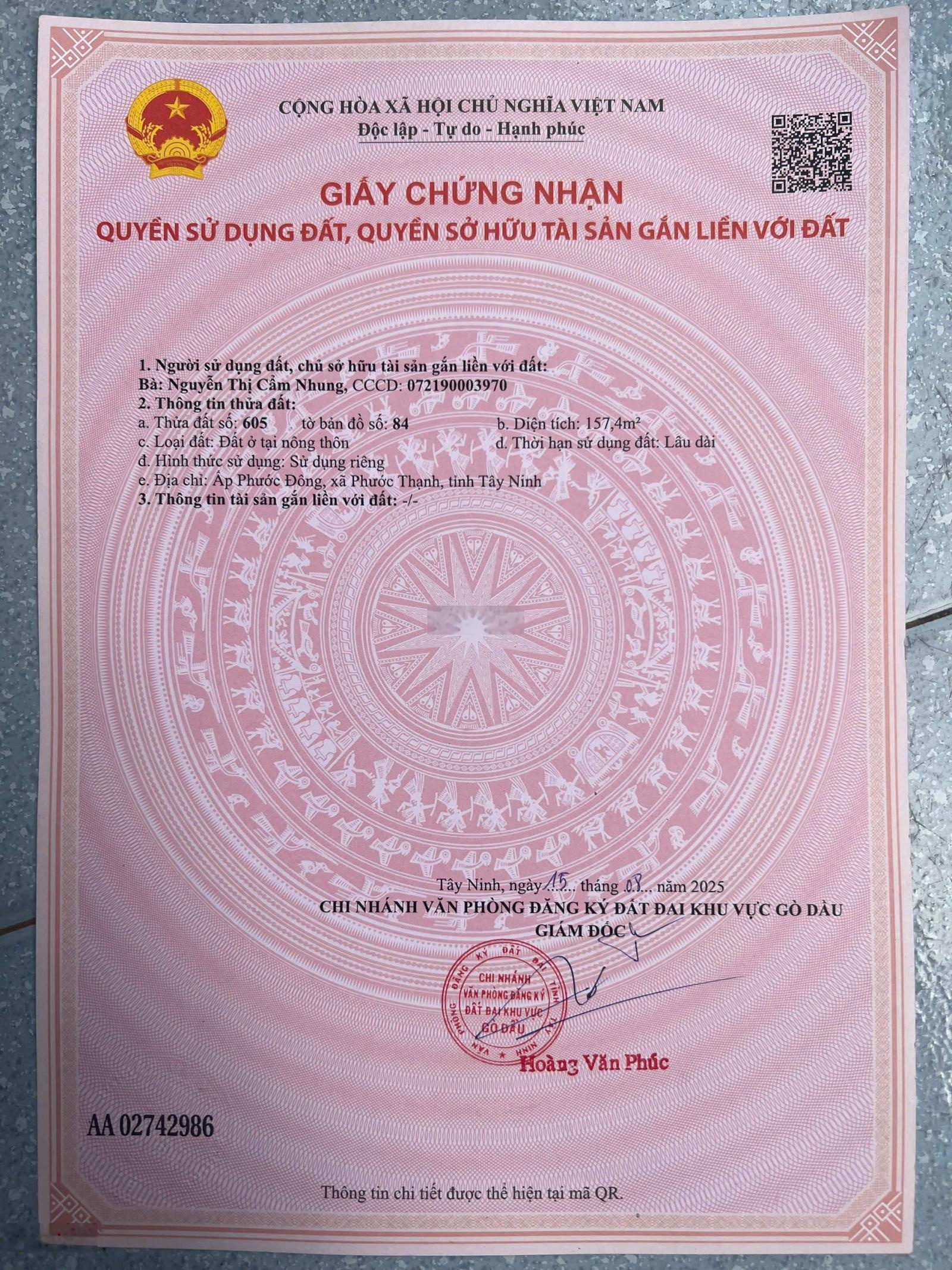 Bán lô góc 2 mặt tiền gần kcn phước đông gò dầu tây ninh diện tích: 157m full thổ cư giá 935tr