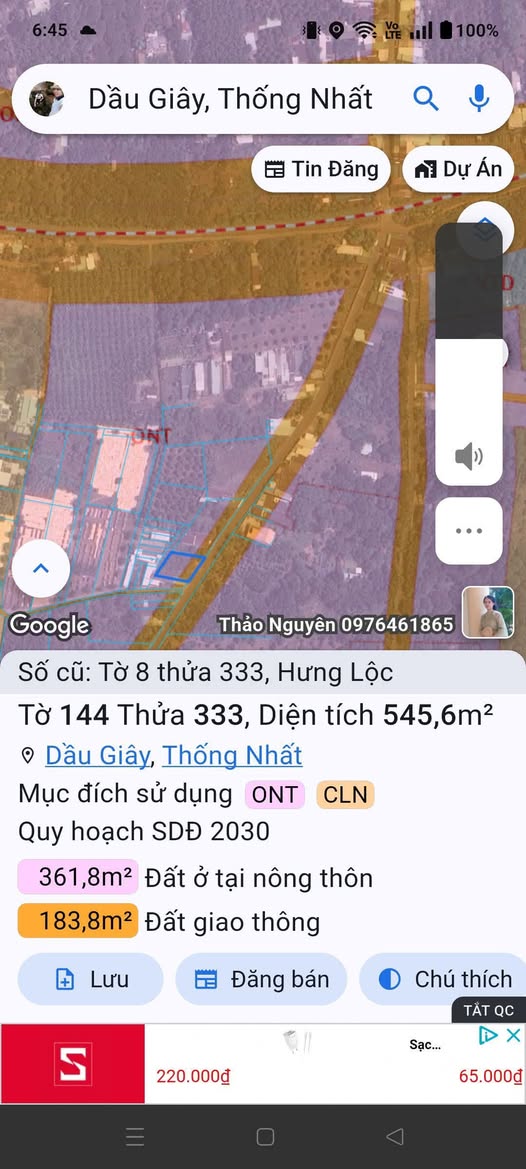 Đất vàng Hưng Lộc 545m2 thổ cư, đường nhựa xịn, đầu tư là thắng