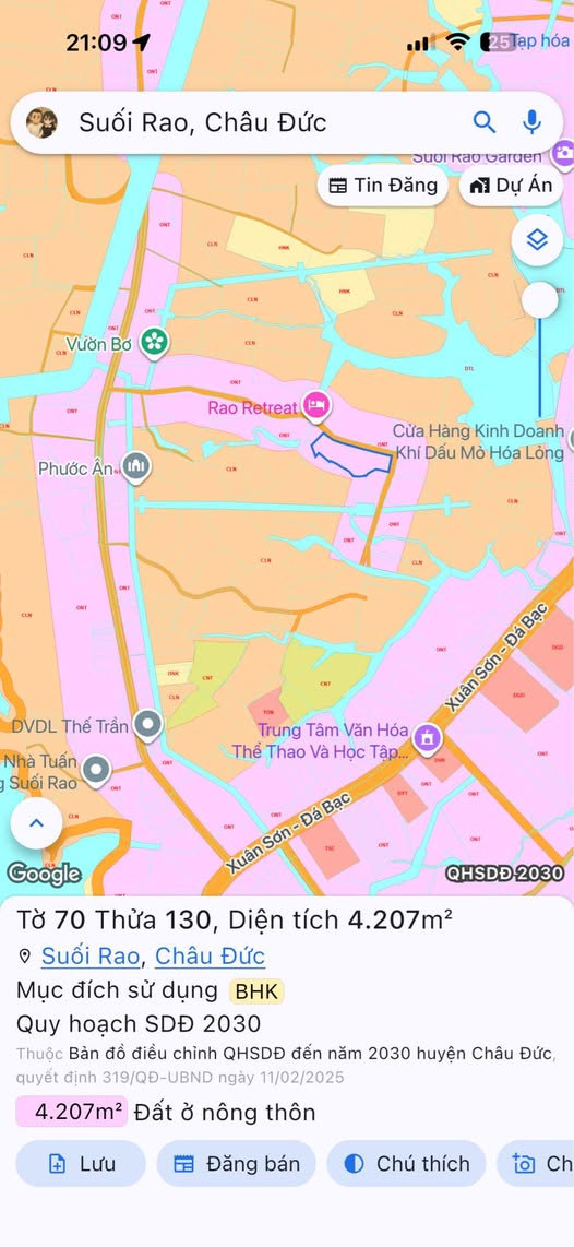 Đất Suối Rao, Bà Rịa - Vũng Tàu mặt tiền rộng 113m, giá 5.7 tỷ