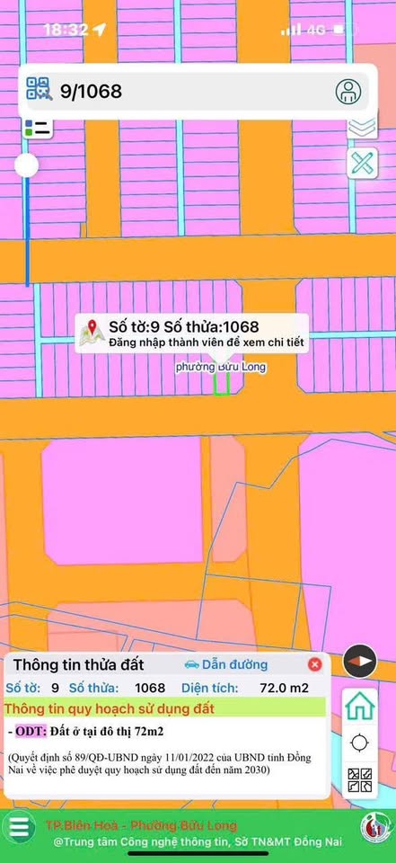 Đất vàng Bửu Long 72m² sổ hồng riêng, hướng Tây, giá tốt