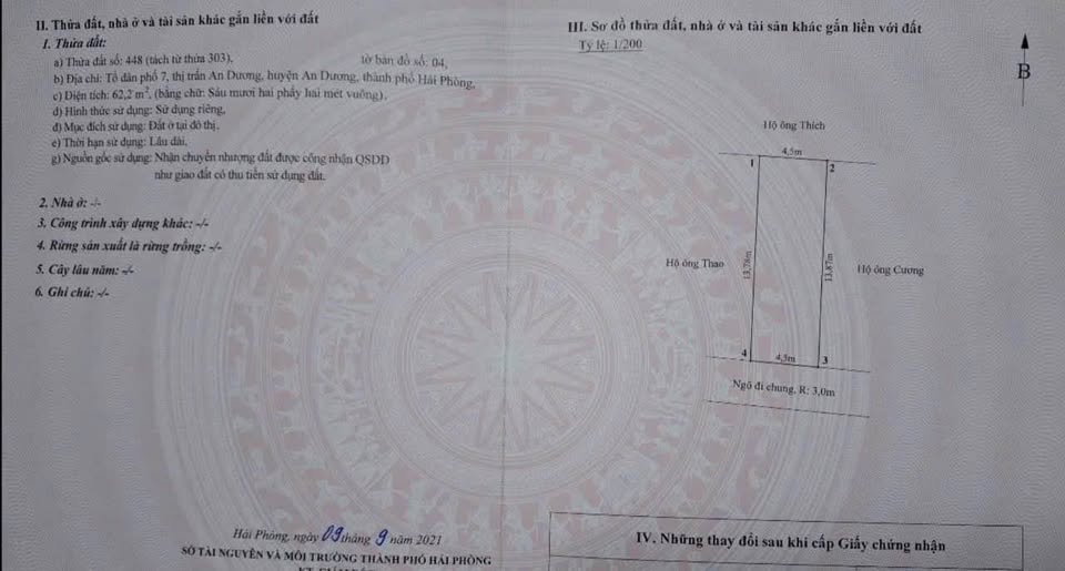 Bán đất 62,2m2 vị trí trung tâm tổ dân phố 7, phường An Dương, An Dương, Hải Phòng