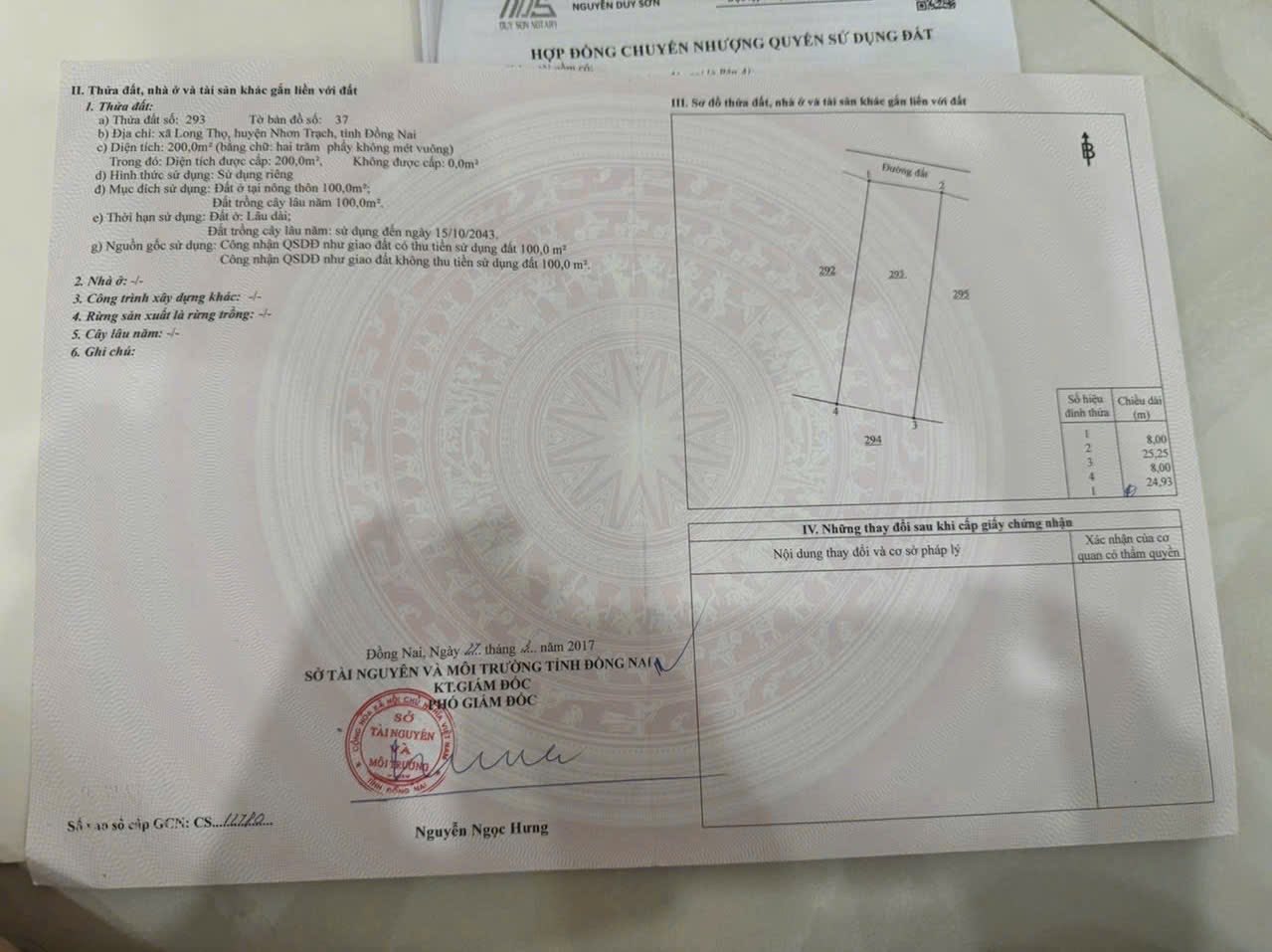 Bán đất Long Thọ, Đồng Nai 200m2, hẻm ô tô, sổ đỏ thổ cư