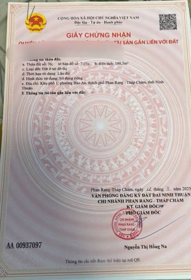 Bán lô đất thổ cư góc, phường Bảo An, gần cầu Móng, diện tích 100m2