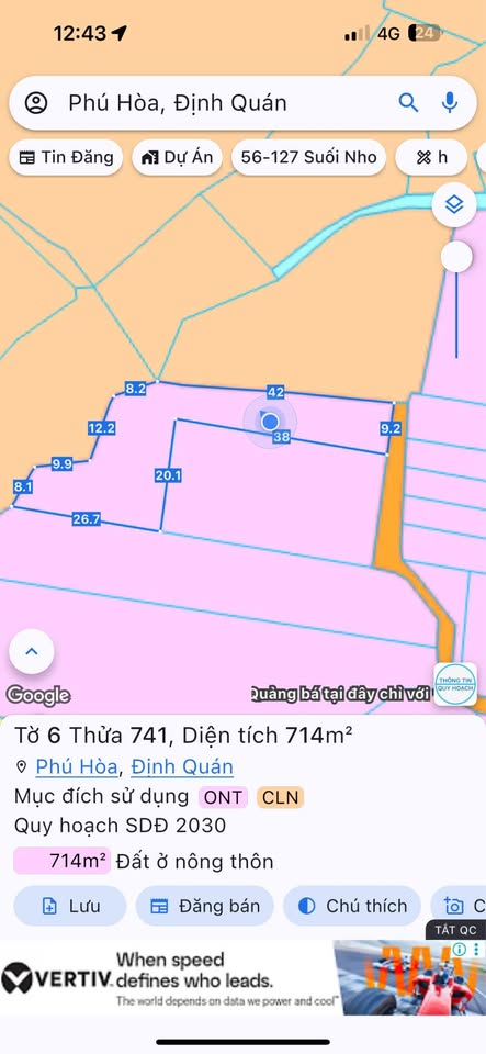 Bán đất thổ cư 714m2 mặt tiền bê tông tại Phú Hoà, Đồng Nai