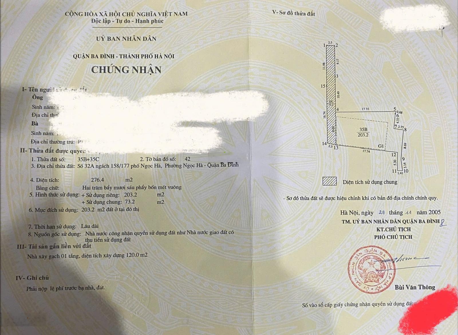 Bán đất Ngọc Hà - 276,4m2 (có thể làm chung cư mini, khu trọ,...)