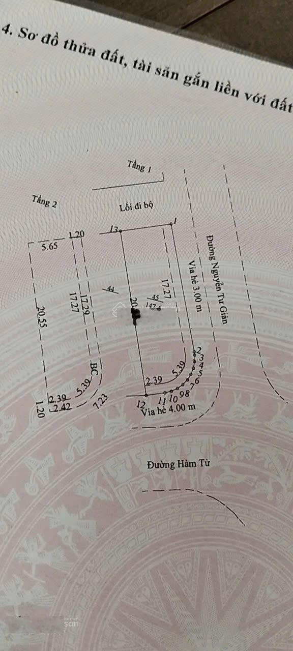 Bán lô góc 3 mặt tiền đường Hàm Tử & Nguyễn Tư Giản kẹp kiệt 6m