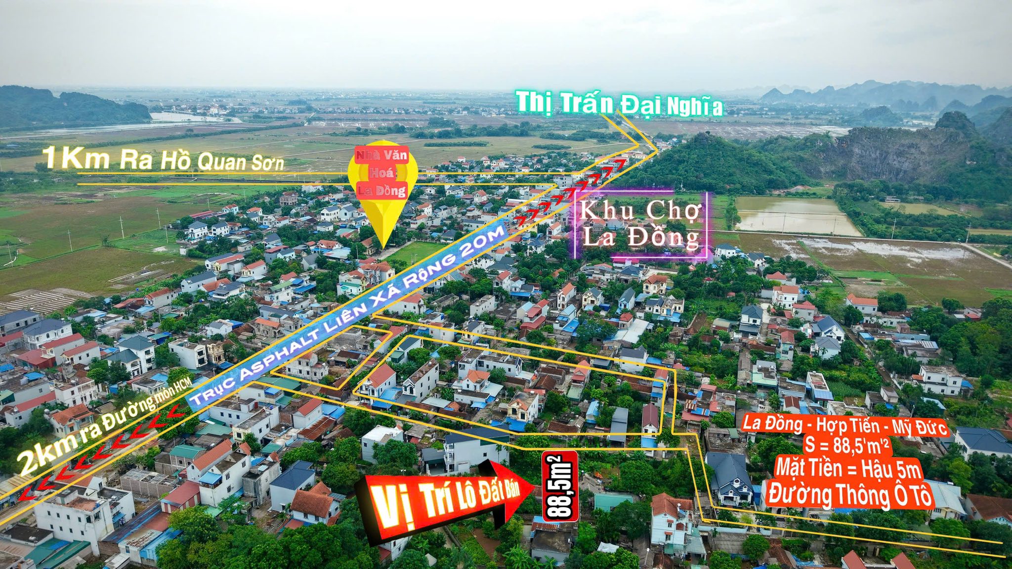 Bán đất tại Mỹ Đức, Hà Nội, gần chợ La Đồng, tiềm năng kinh doanh