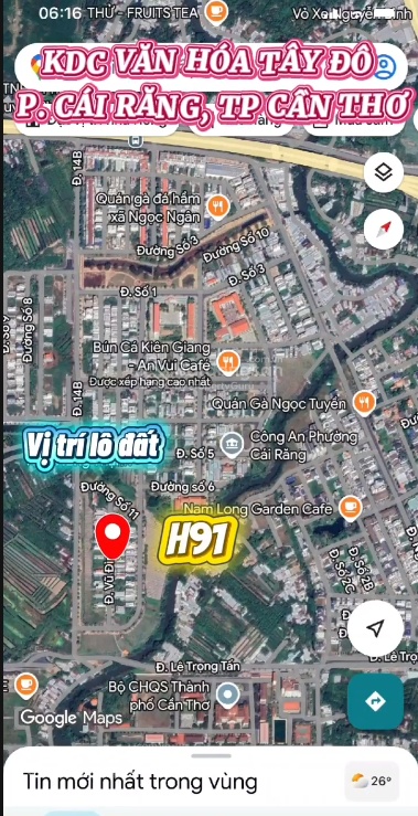 Bán đất Trung tâm Văn Hoá Tây Đô Cái Răng-Thổ cư -giá tốt gần Dự án Nam Long II LH 0901000668