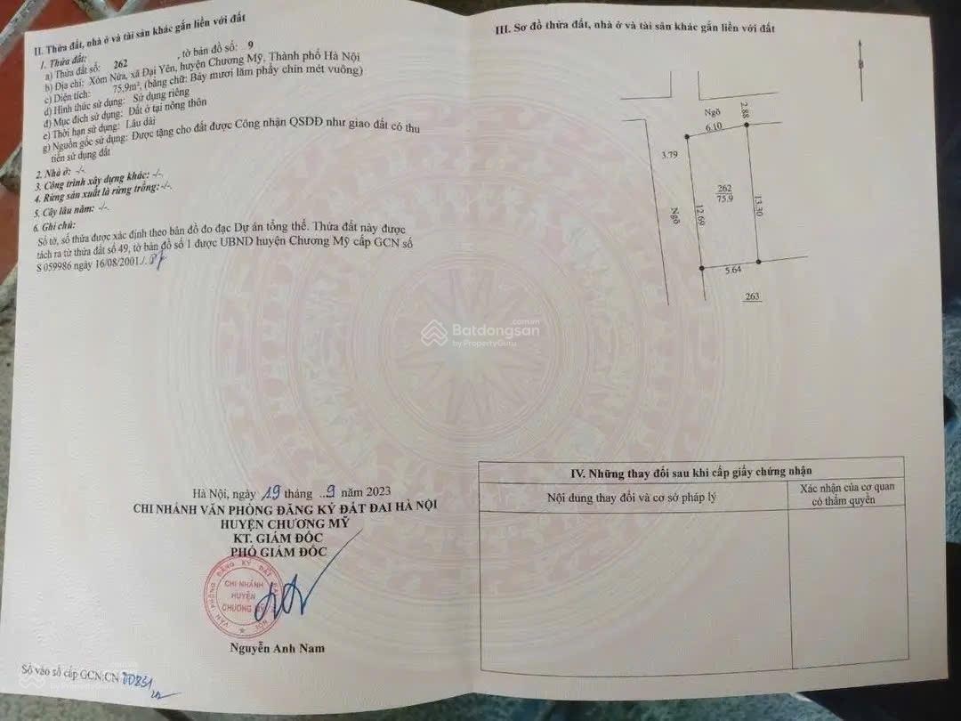 Chính chủ cần bán lô góc 2 mặt tiền. DT 75.9m2 đất phường Chương Mỹ. Ô tô chạy thông