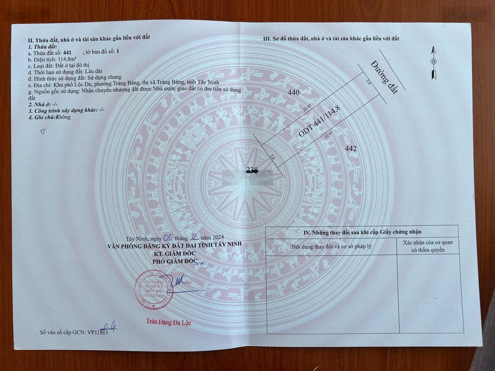 Cần vốn gấp bán lỗ 114,8m2 đất full tcu K. P Lộc Du, Trảng Bàng. SHR, xây dựng ngay giá chỉ 400tr