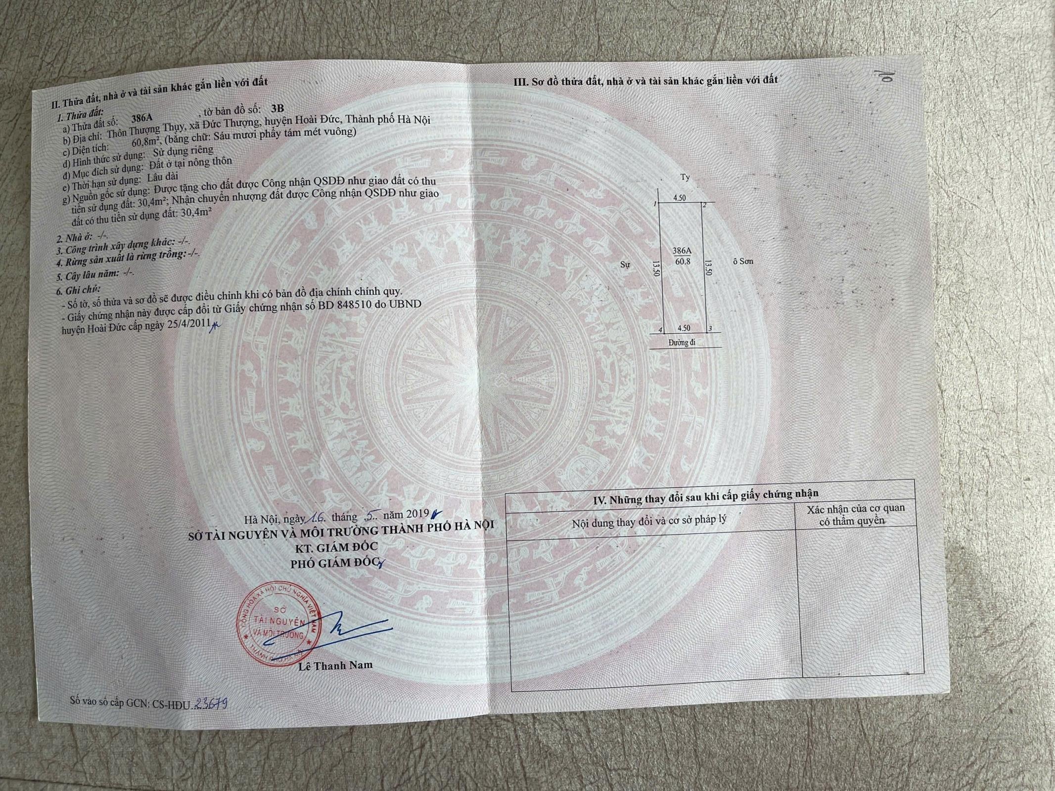 Bán lô đất đẹp Thôn Thượng Thụy, Đức Thượng 60,8m2, Mặt tiền 4,5m, đất vuông vắn, 145tr/m2