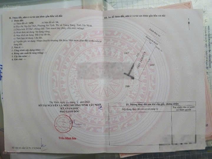 Chỉ 400 Triệu Sở Hữu Ngay Đất Thổ Cư 87m2 Gần Ngã Tư An Bình , Trảng Bàng . Sổ Hồng Riêng