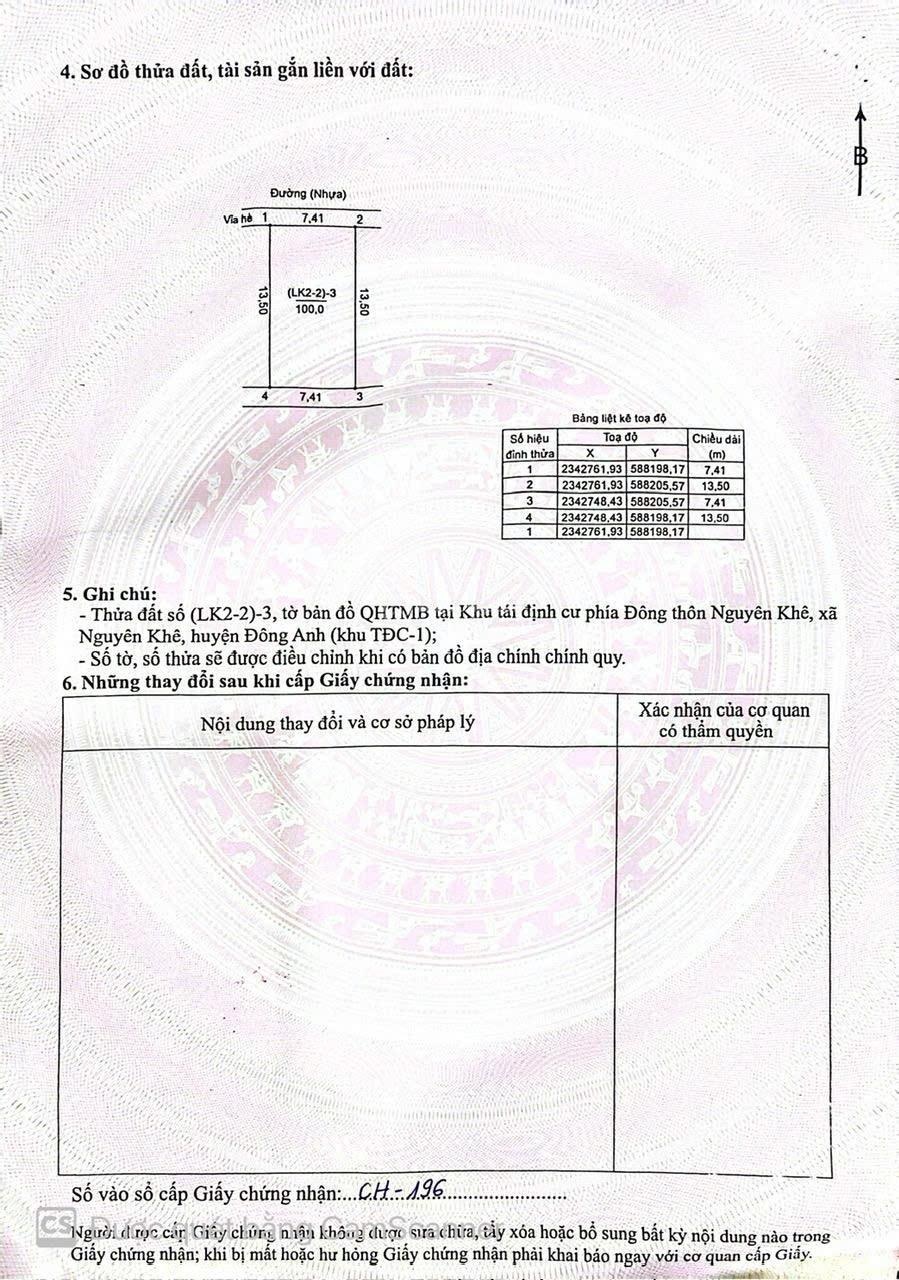 Cơ hội sở hữu 100m2 đất tái định cư nguyên khê- đông anh vị trí kim cương, đẹp hiếm có!