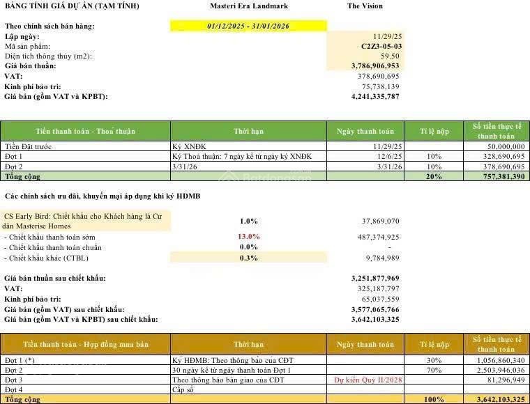 Độc quyền căn 2PN view biệt thự tại Masteri Era Landmark