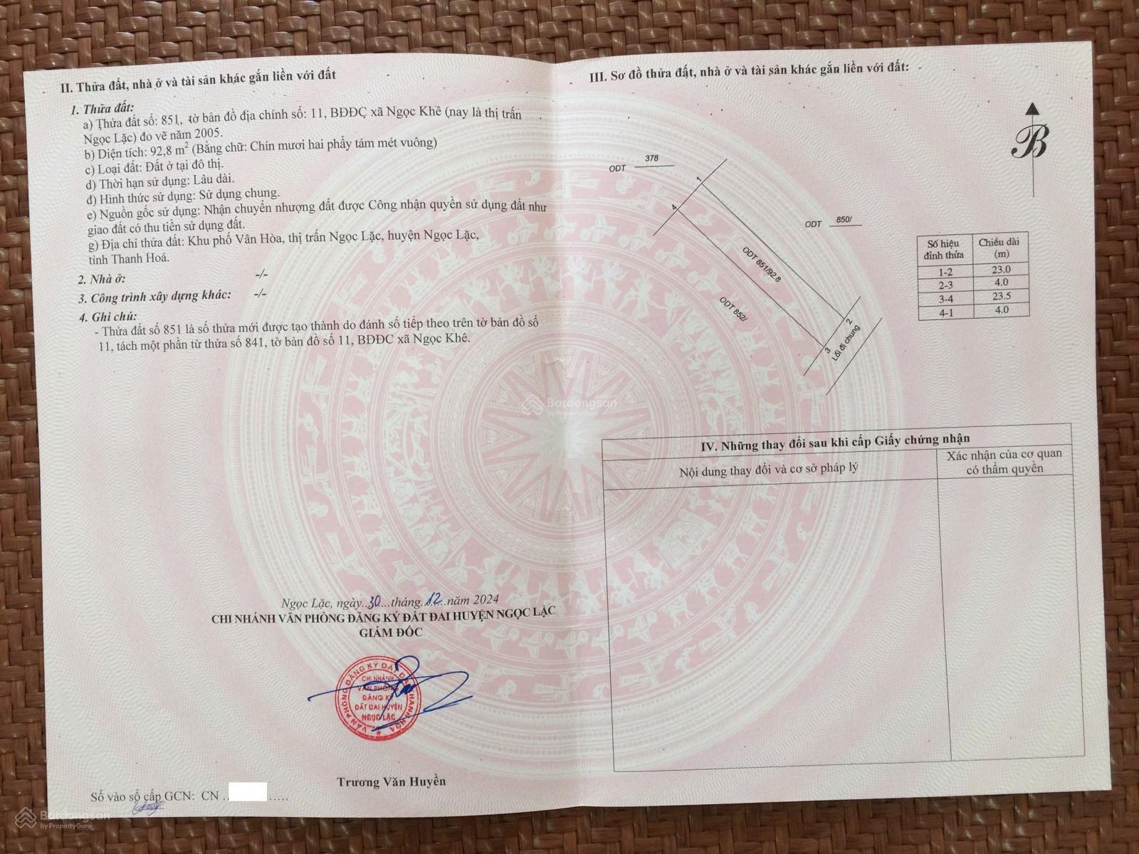 Đất thổ cư tại đường Hồ Chí Minh, Thị trấn Ngọc Lặc, Ngọc Lặc, Thanh Hóa, chỉ với 385 triệu, 92.8m2