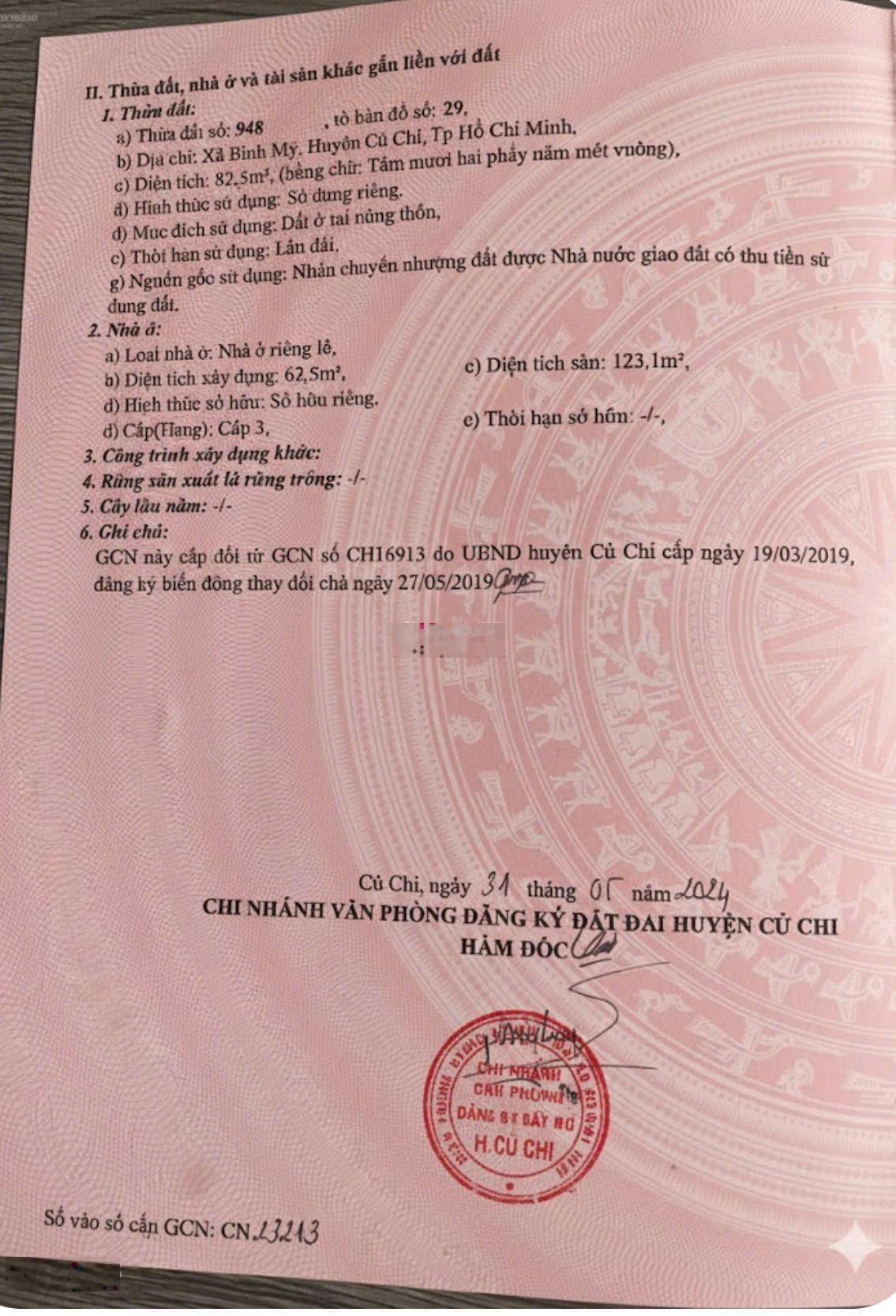 Bán nhà hoàn công DT 82.5m2 thổ cư, sàn 123m2 ngay Bình Mỹ, Củ Chi. Sổ riêng, pháp lý rõ ràng 1tỷ6