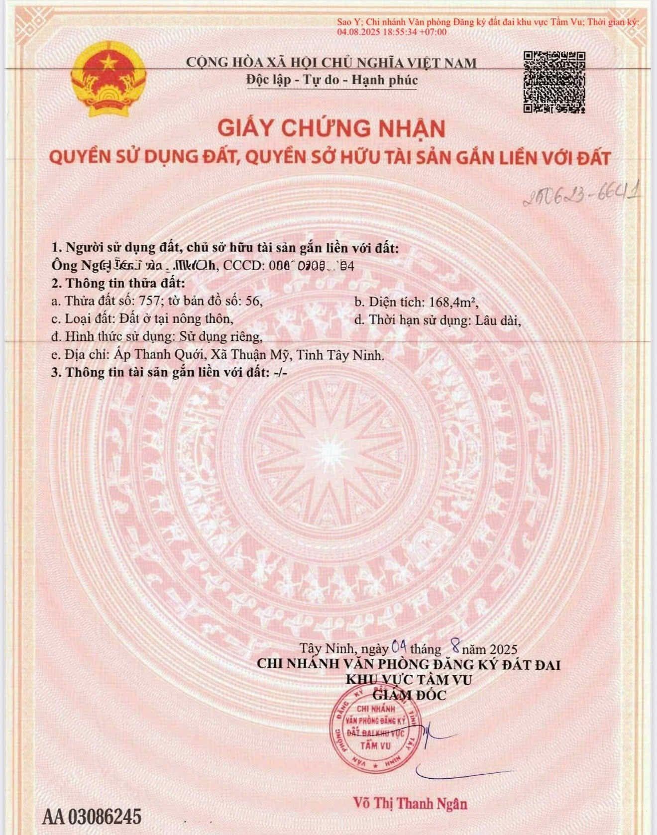 Đất thổ cư F0 chưa qua đầu tư giá Rẻ tại thanh Phú Long châu thành Long An