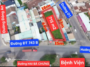 Đất mặt tiền ĐT 743B ngang 15m x 50m = 715,7m2, Dĩ An, TP HCM. Phù hợp xây căn hộ, khách sạn