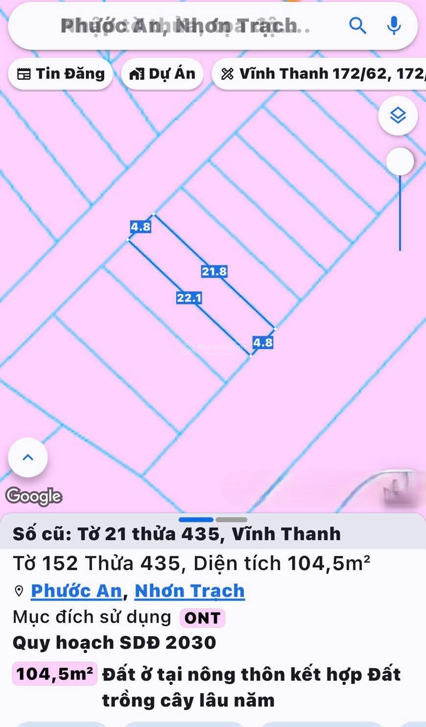 Bán đất Vĩnh Thanh, Nhơn Trạch. Full thổ cư, DT 104m2, giá đầu tư tốt, sang tên ngay trong ngày