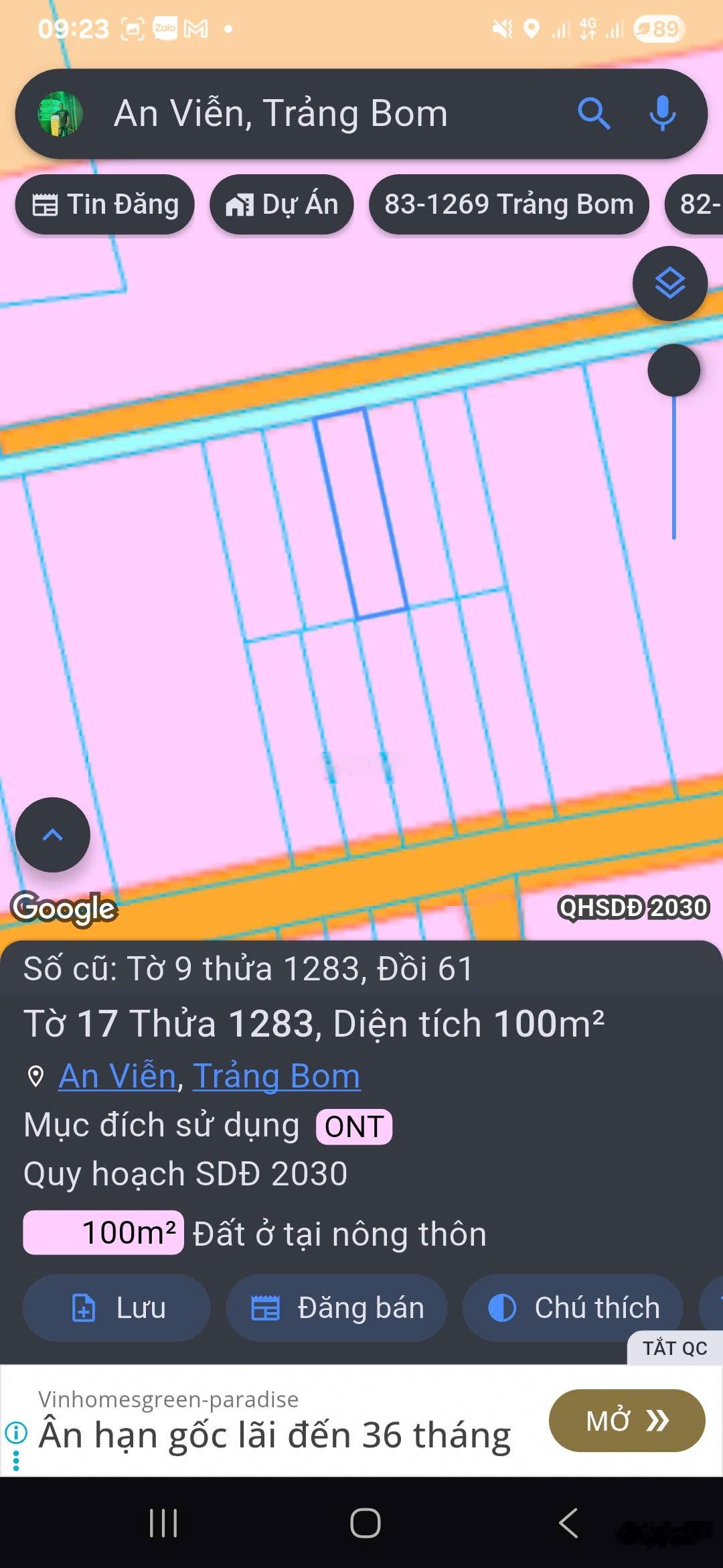 Bán gấp đất thổ cư Đồi 61 100m² sổ riêng giá 850 triệu