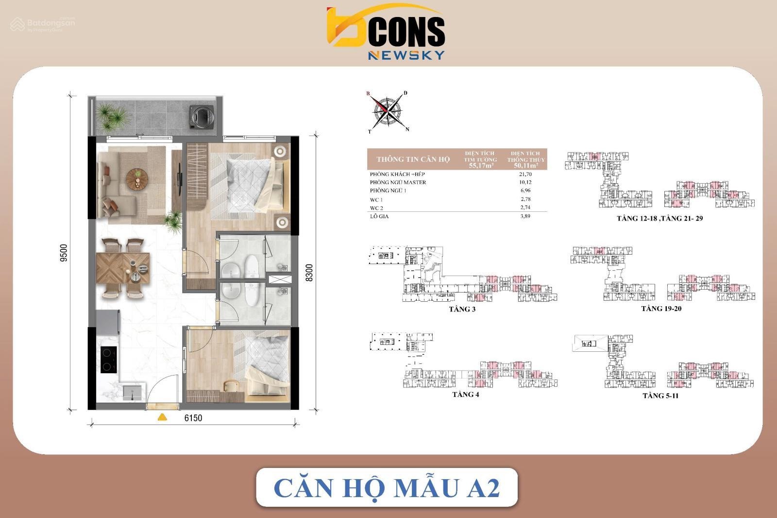 Rổ hàng chính chủ Bcons Newsky độc quyền duy nhất chỉ còn 9 căn diện tích từ 47m², 55m²