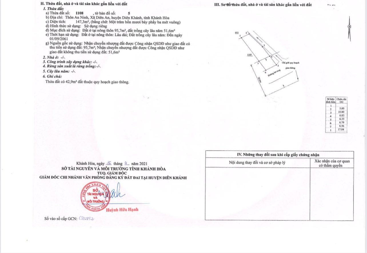 Bán lô đất thổ cư ngang 6.8m, giá chỉ 1.3 tỷ
