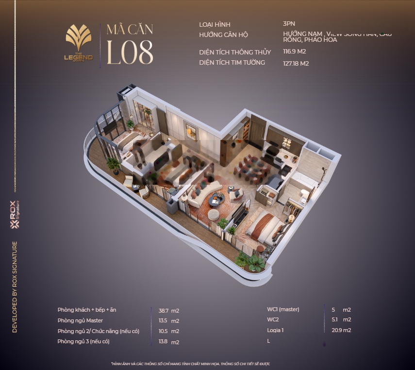 Căn 3PN quỹ ngoại giao Chủ đầu tư, trục căn 08 đẹp nhất dự án view sông và cầu Rồng, pháo hoa DIFF