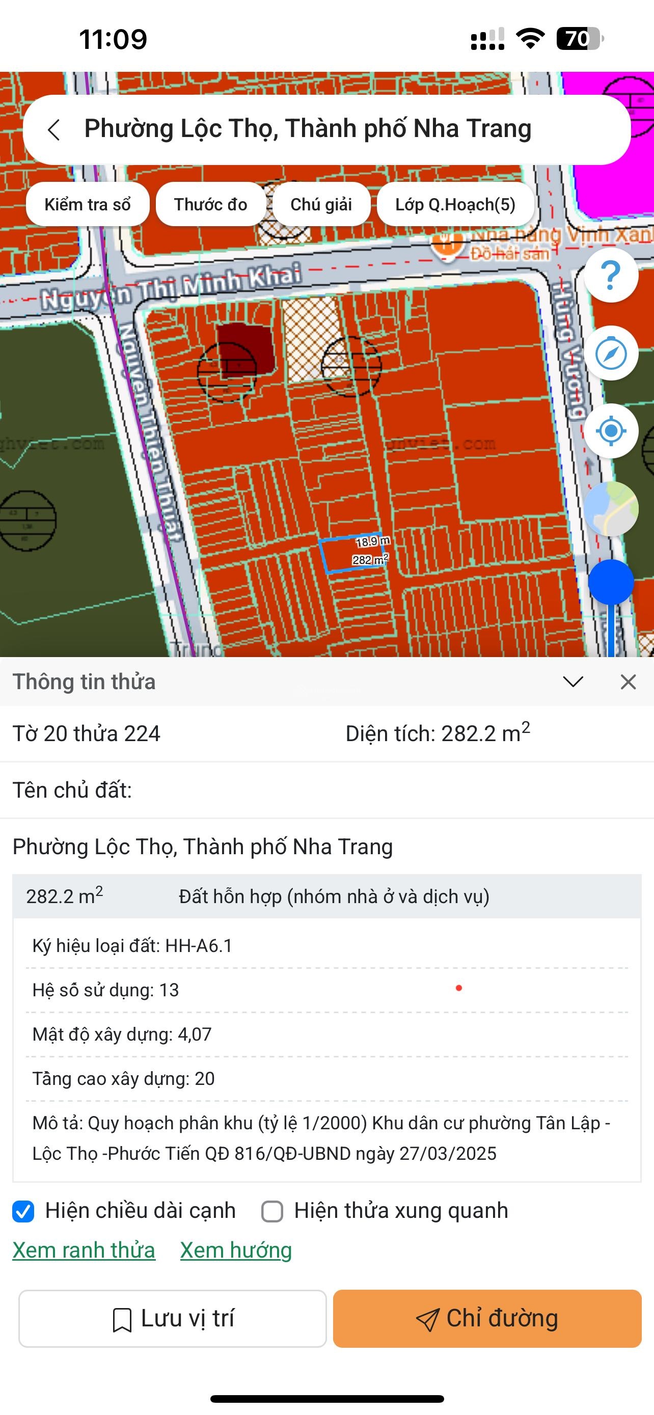 Bán lô đất rộng 282m2 ngang 12m - xây dựng tự do 20 tầng - trung tâm phố tây Nha Trang