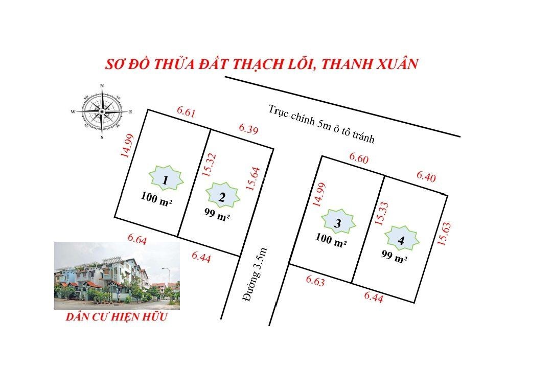 Bên em mở bán 4 lô đất F0 tại Thạch Lỗi, Thanh Xuân, Sóc Sơn giá chỉ từ hơn 3x triệu/m. Trục chính