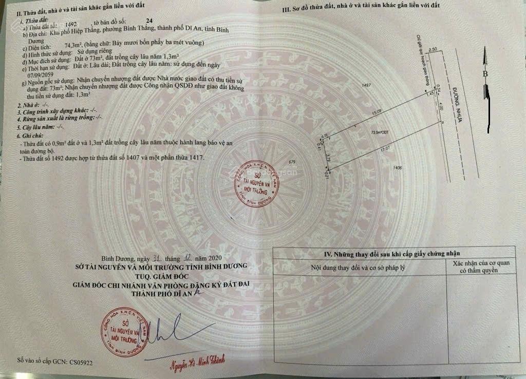 Chính chủ bán đất sổ riêng hiệp thành, bình thắng dĩ an, bình dương, giá chỉ 50 triệu/m2